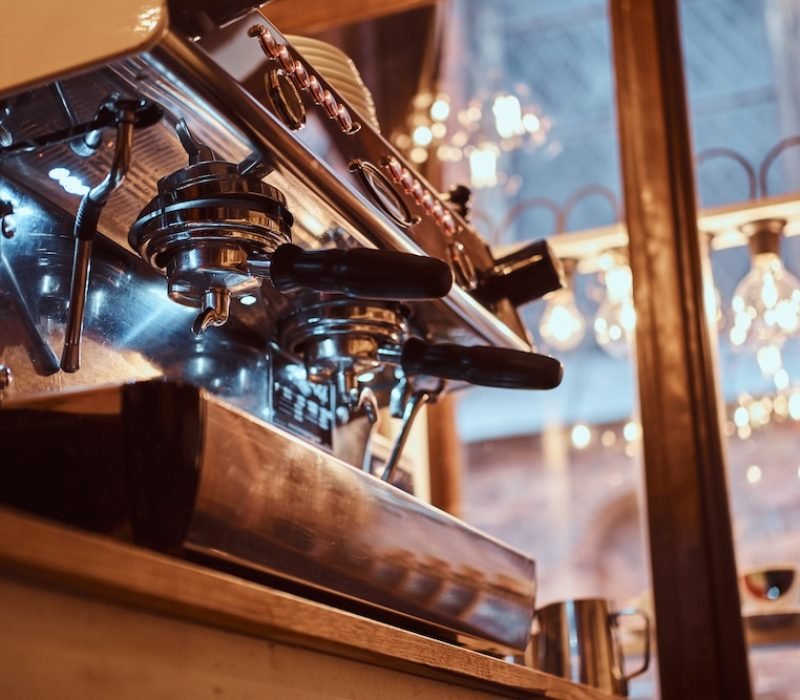 Close-up of the coffee machine in the restaurant or cafe shop