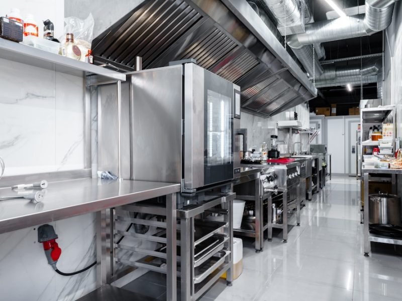 Kitchen appliances in professional kitchen in a restaurant, nobody