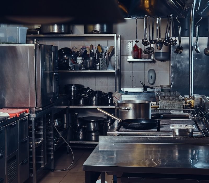 Professional stainless steel kitchen design. Photo was made in restouraunt